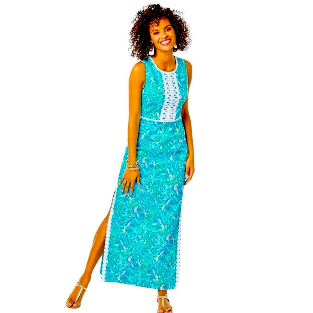 Lilly Pulitzer Ashler Maxi Shift Dress in Surf Blue NWT - Size 12